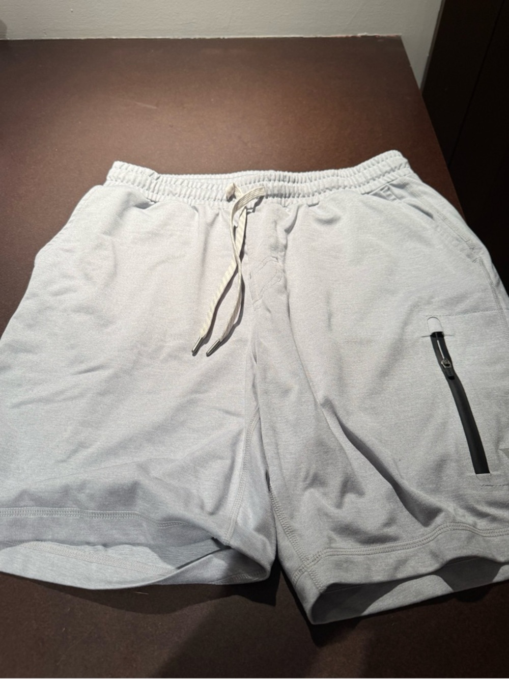 Vuori Men's Light Gray Athletic Drawstring Shorts with Zipper Pocket
